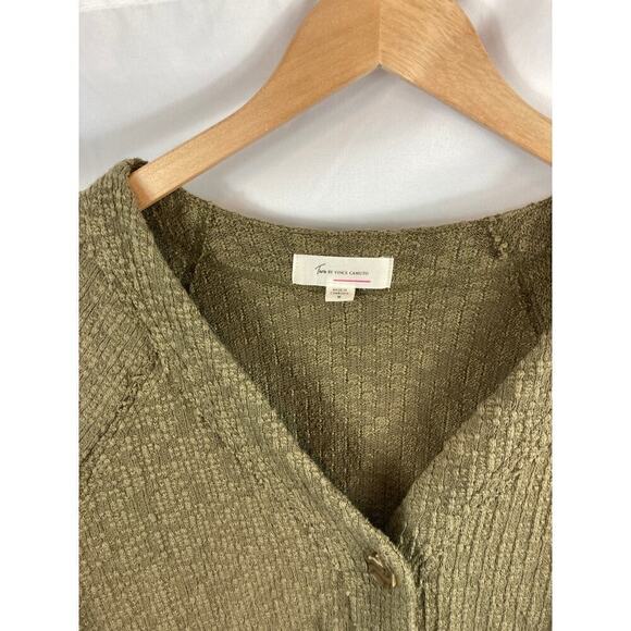 Two by Vince Camuto Textured Button Front Cardigan Sweater Green Large - Picture 3 of 5